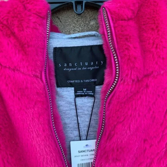 Sanctuary Luv The Nightlife Faux Fur Hoodie Jacket- Size Medium - Picture 3 of 4
